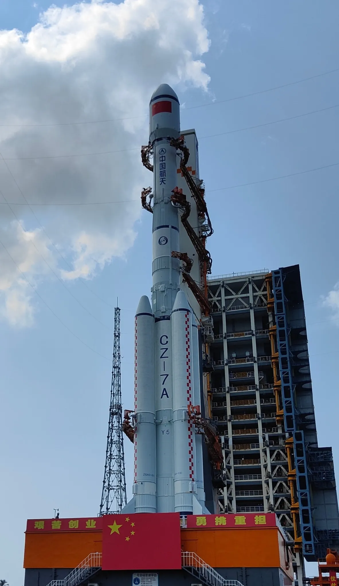 A Long March 7A being transported to its launch pad.