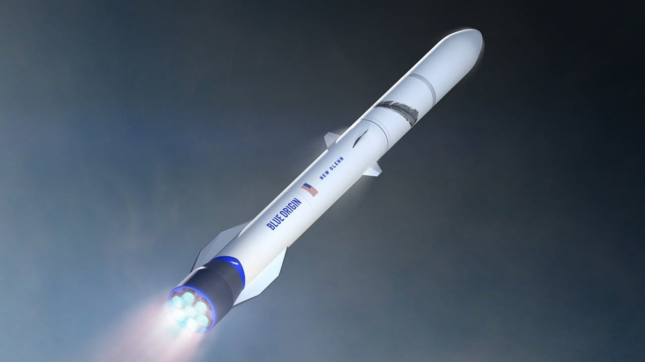 A render of New Glenn during first stage flight. ©Blue Origin