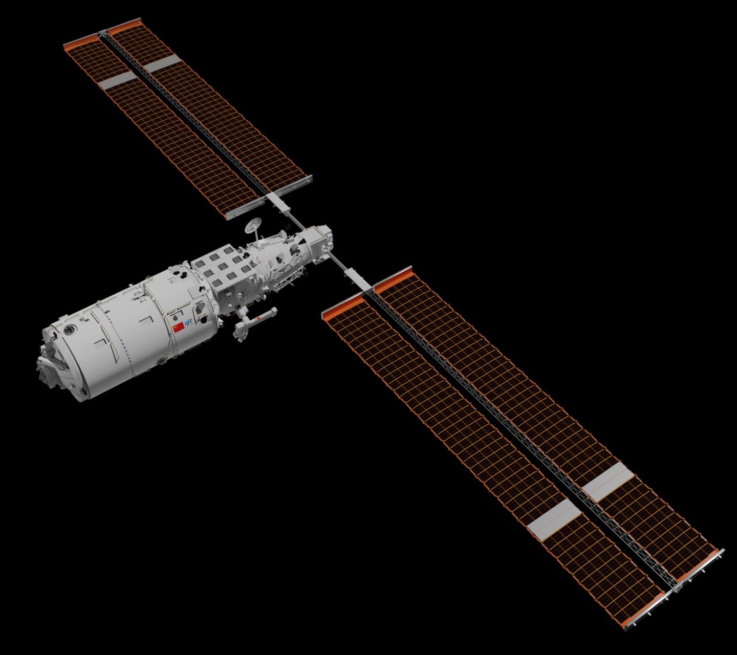 A render of the Wentian module in free flight. ©Shujianyang/Wikimedia Commons