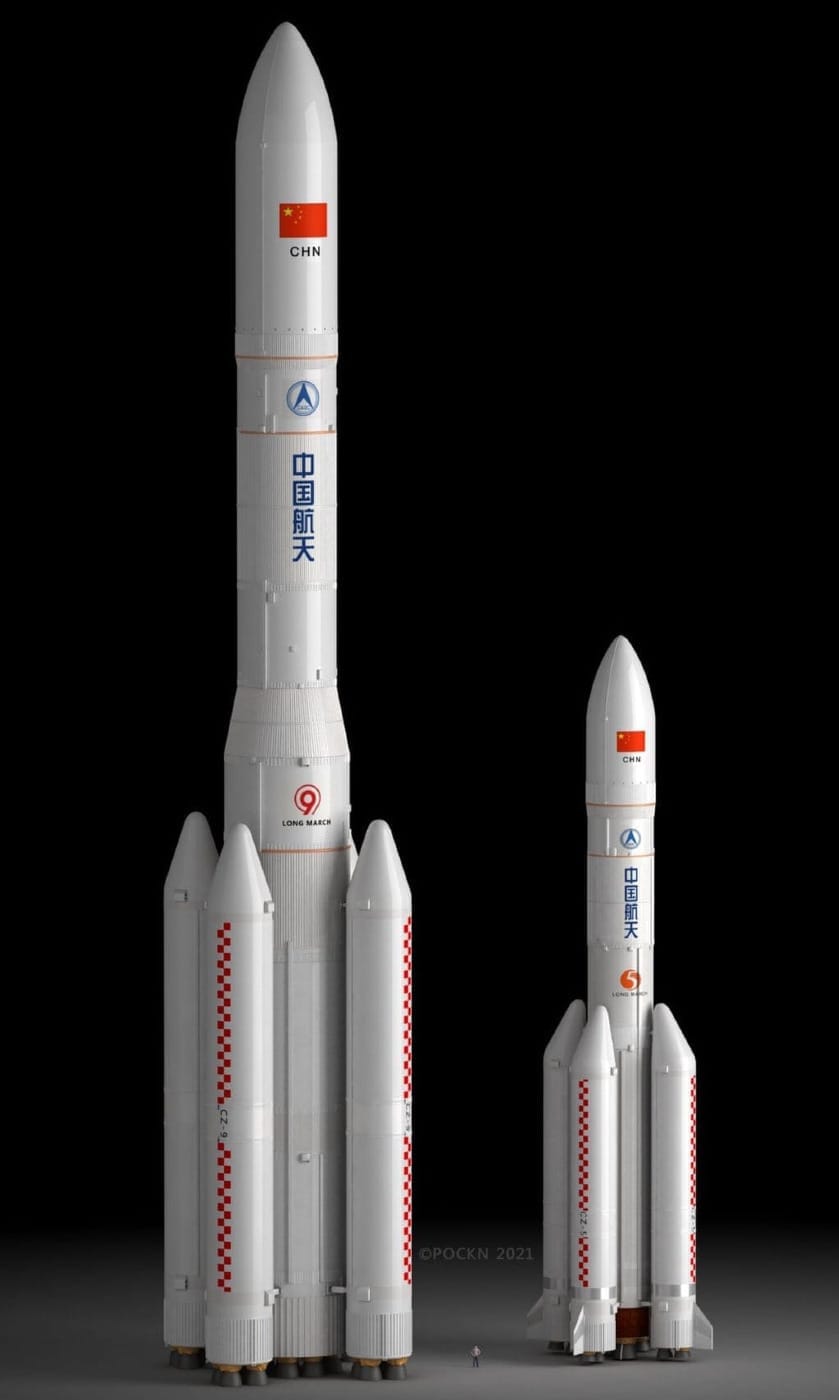 The old design of the Long March 9 (left) and the Long March 5 (right). ©POCKN via X