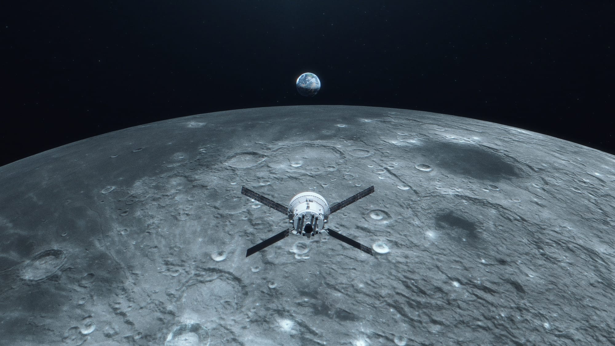 A render of an Orion spacecraft near the Moon. ©NASA