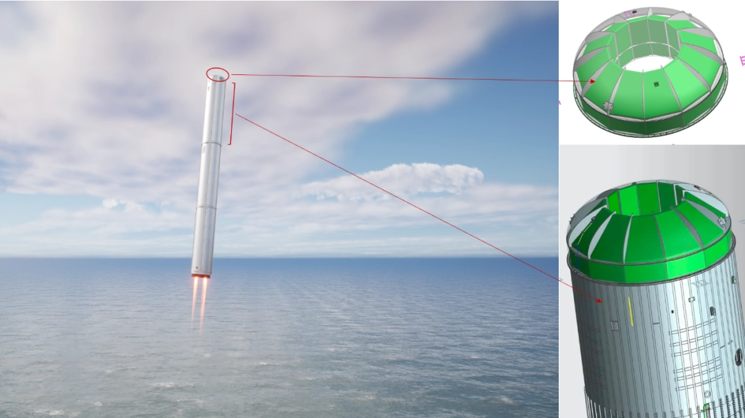 Space Epoch's Yuanxing-1 first-stage booster with a proposed cargo section highlighted in green. ©Space Epoch