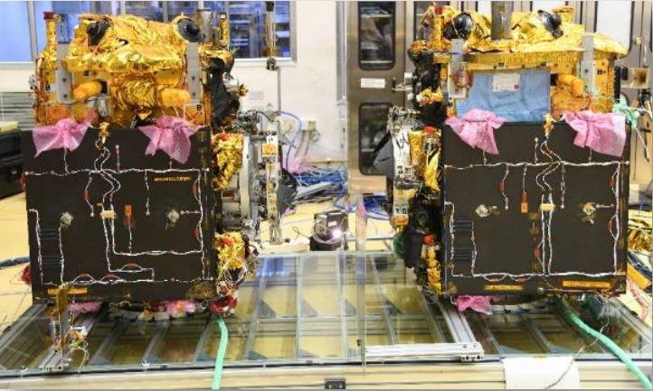 The two SpaDeX satellites in a cleanroom prior to integration on the PSLV rocket. ©ISRO