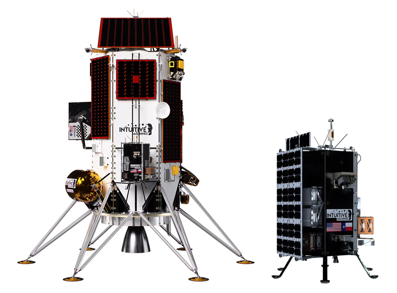 A render of the Nova-C lander (left) and the Micro Nova hopper (right), not to scale. ©Intuitive Machines