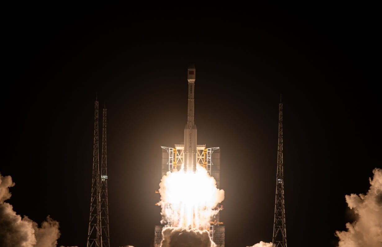 The Long March 7A Y15 vehicle lifting off from the Wenchang Space Launch Site.