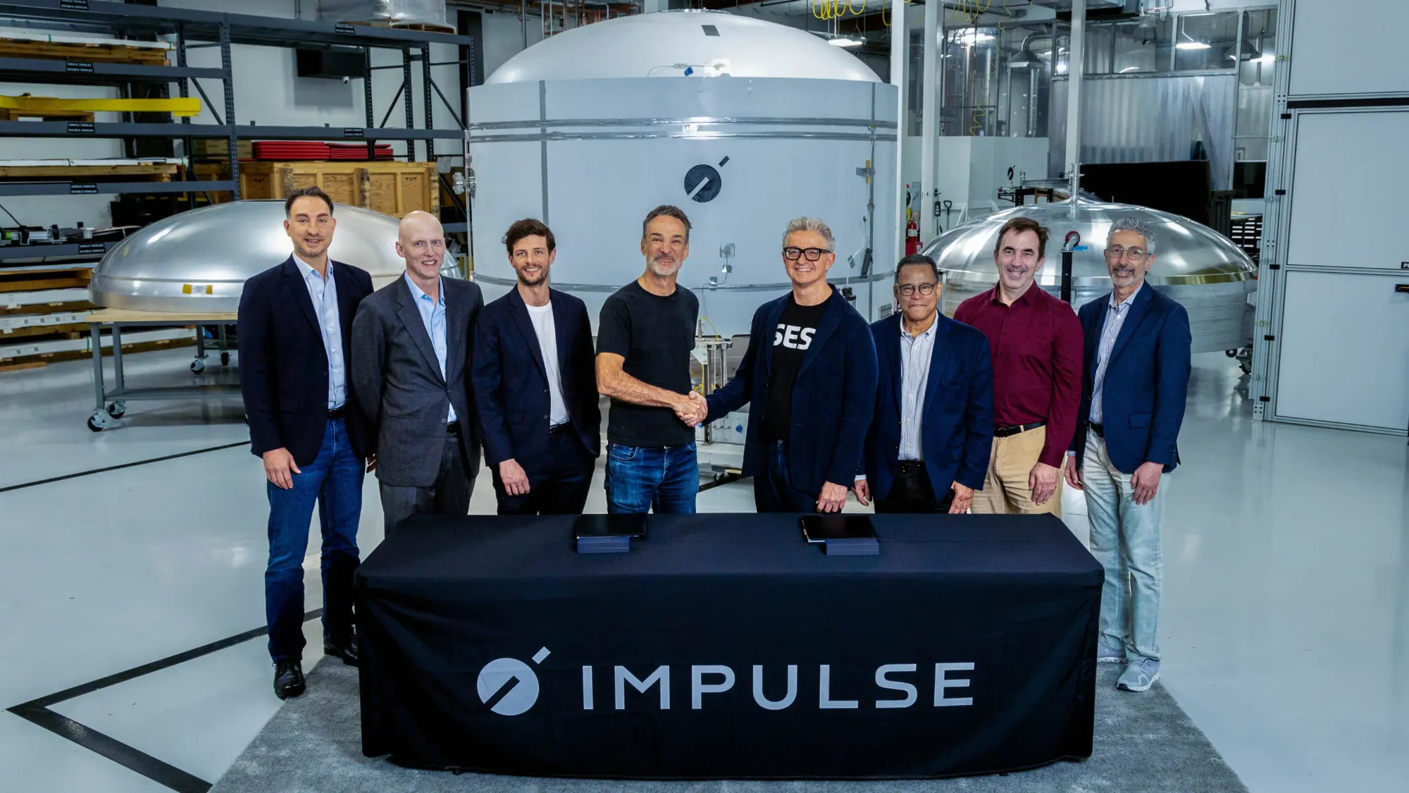 Members from Impulse and SES pose for a photo-op after signing a Multi launch contract at the Impulse Space HQ in Redondo Beach, California. ©Impulse Space