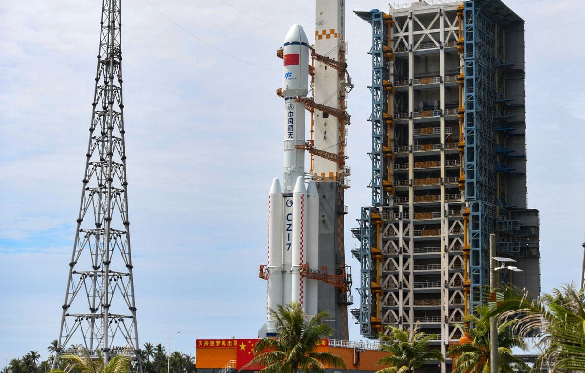 The Long March 7 Y10 rocket arriving at Launch Complex 201 ahead of the Tianzhou-9 mission.