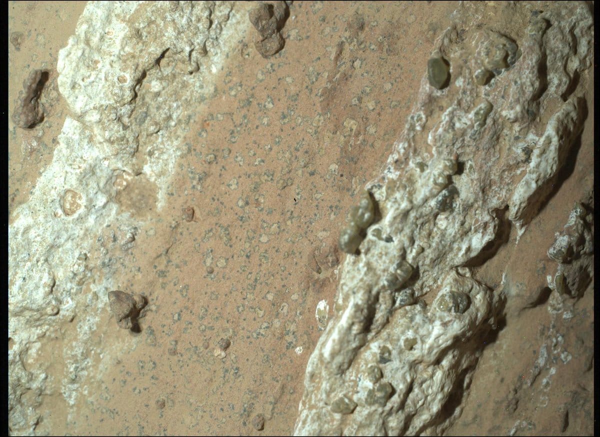The Perseverance rover imaged leopard spots on a reddish rock nicknamed "Cheyava Falls" in Mars' Jezero Crater in July 2024. ©NASA