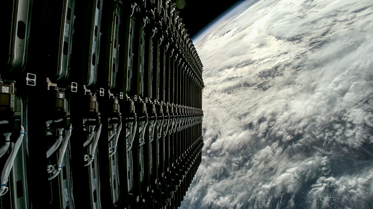 Twenty-eight Starlink satellites seen from Falcon 9's second-stage ahead of deployment on September 25th. ©SpaceX