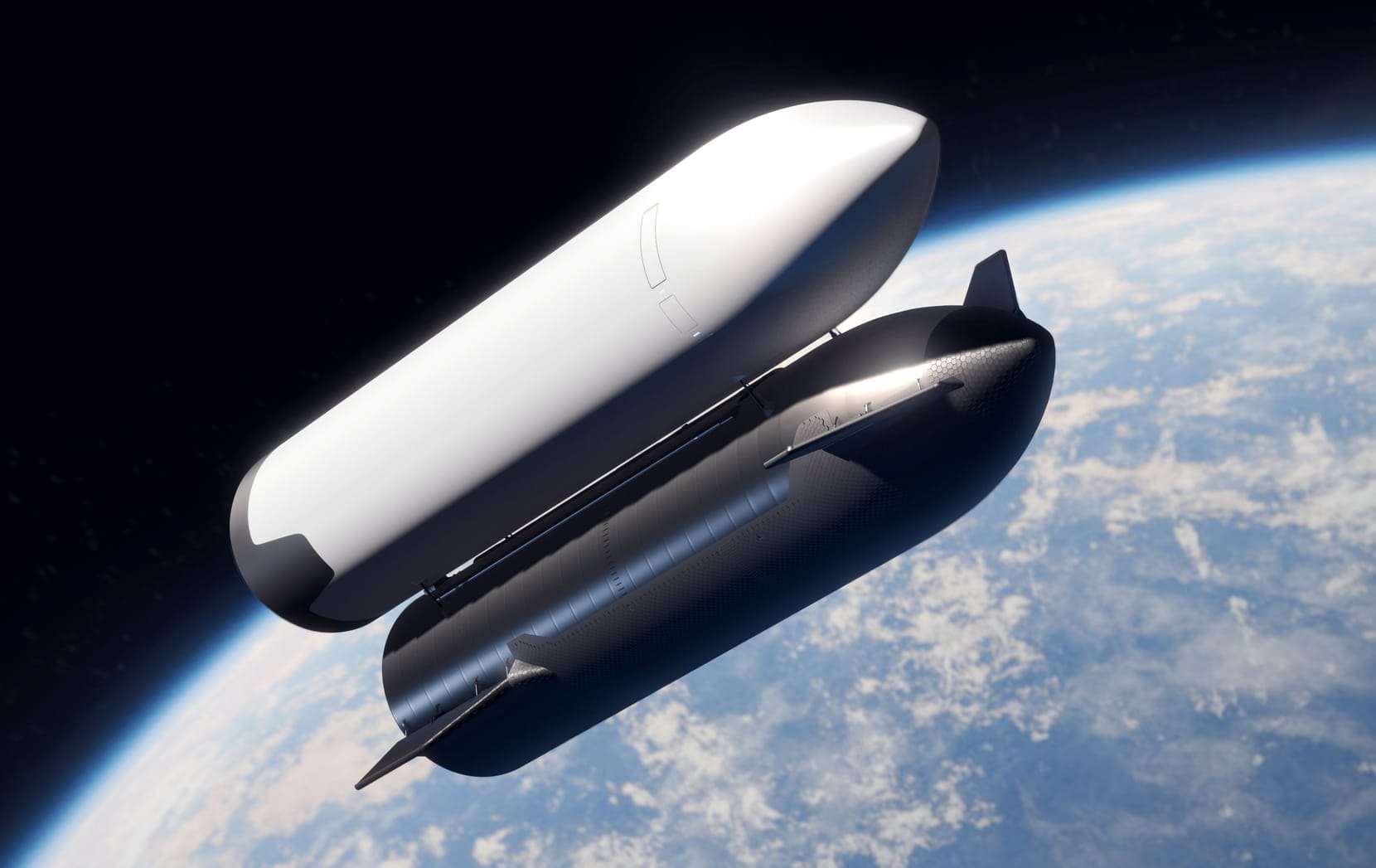 Starship docked to a Starship-derived depot to refill its propellant ahead of the arrival of Starship HLS in orbit. ©SpaceX