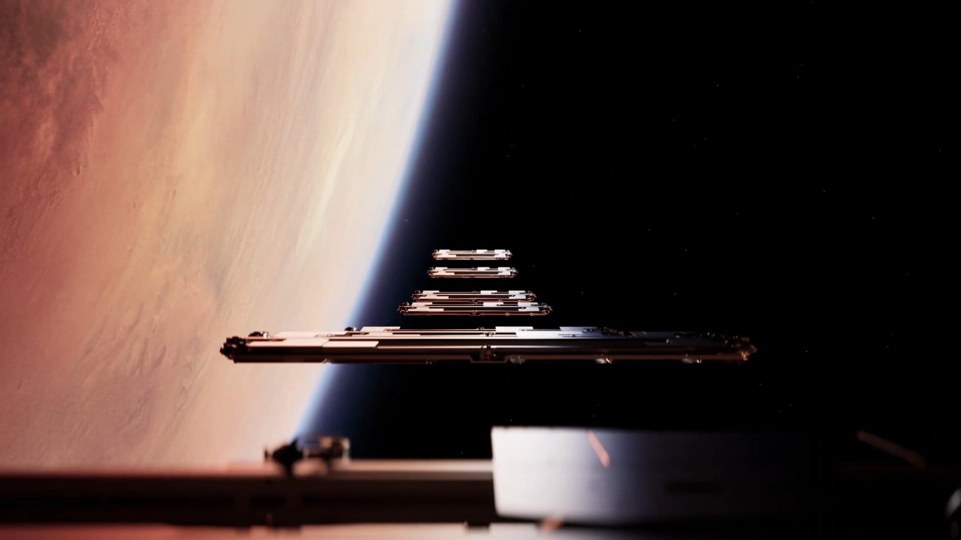 A render of 'Marslink' satellites being deployed into Martian orbit. ©SpaceX