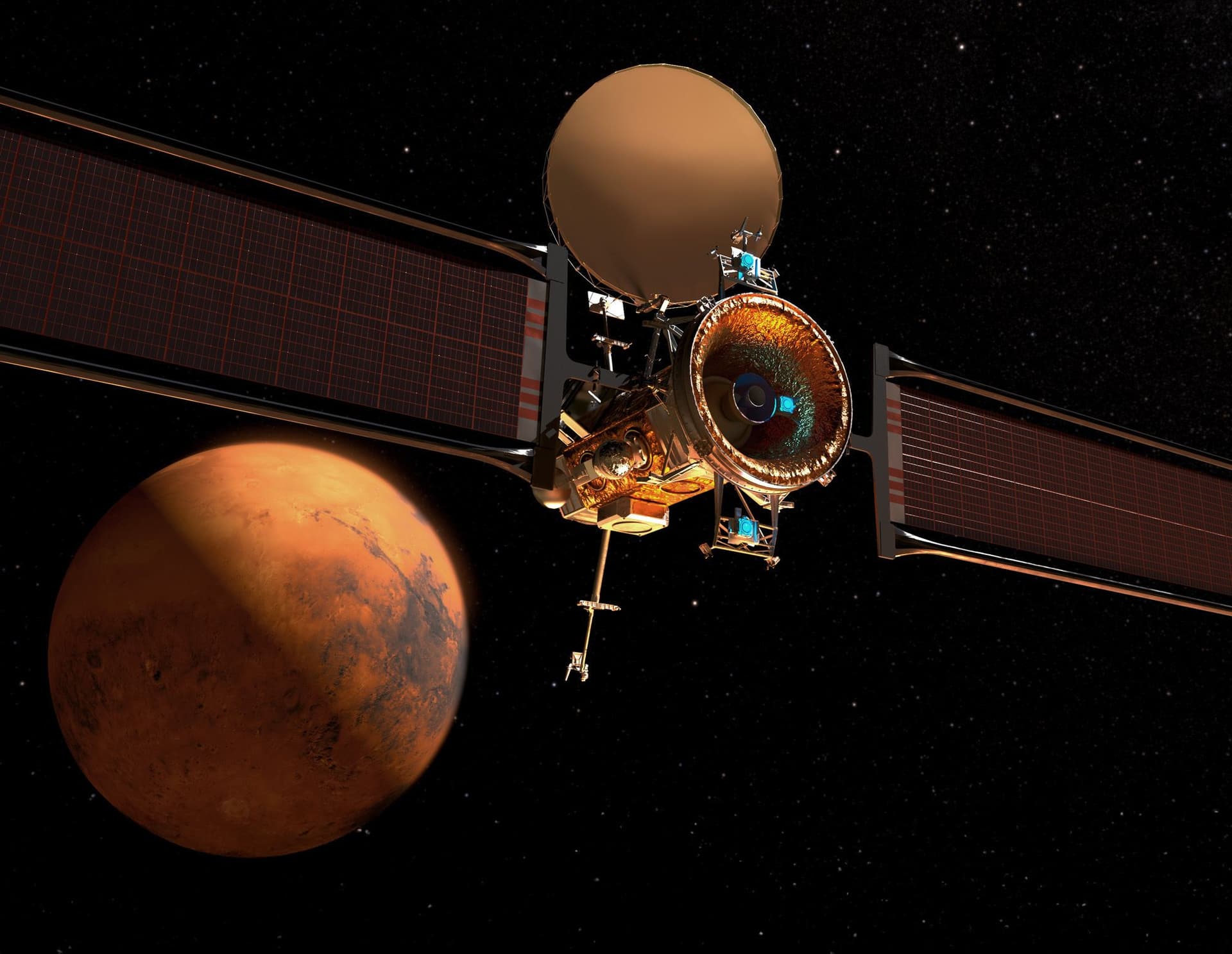 A render of the Blue Ring-based Mars Telecommunication Orbiter. ©Blue Origin